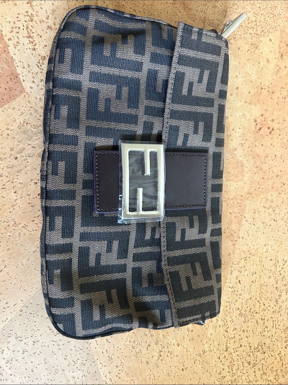 Fendi Black & Brown Zucca Print Toiletry Pouch with Logo Buckle